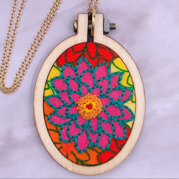🏷SOLD🏷 Hand Sewn  Embroidery Pendant Necklace - Picture 6 of 6